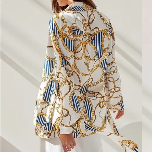 Babaton Kahlo Chain Belted Robe Coverup Small Nautical Old Money Mob Wife Yacht - Picture 3 of 10